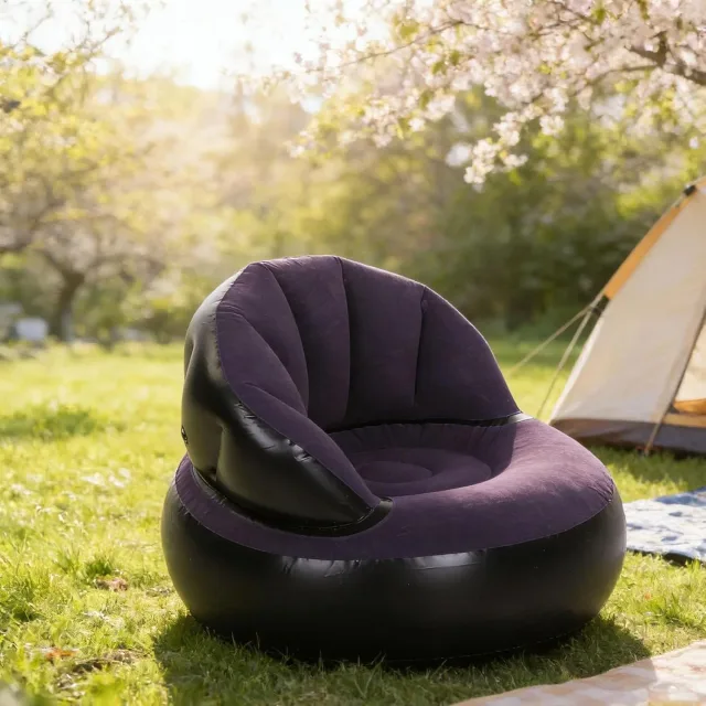 Надувне крісло AIR SOFA / Надувне велюрове крісло 80×80×67см Темно-синій