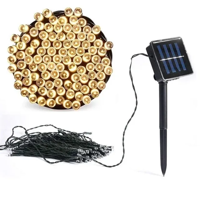 Гірлянда нитка на сонячній батареї 1500 LED 150 м чорний дріт жовтий