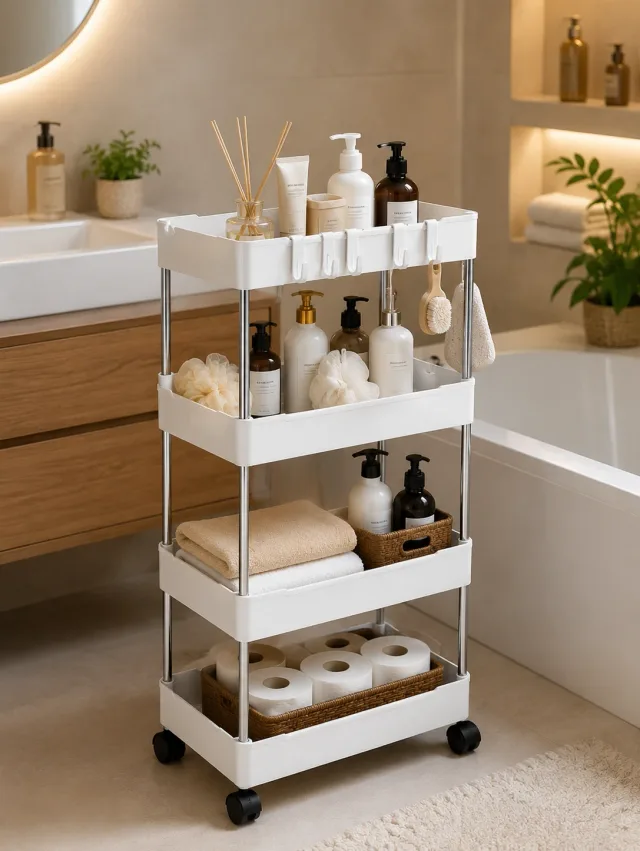Етажерка на колесах 4 полиці біла підлогова Storage rack AND906