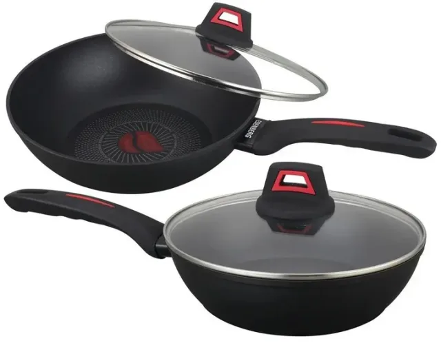 Глибока антипригарна сковорода з кришкою WOK Benson 24см BN-834