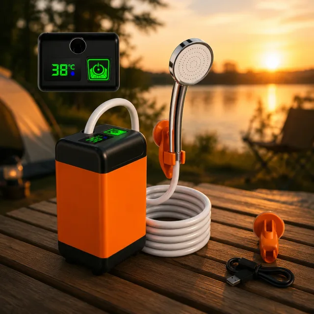 Портативний душ із акумулятором / Душ акумуляторний кемпінговий USB з помпою / Душ із цифровим індикатором