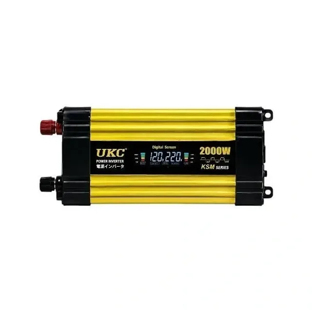 Автомобільний інвертор Жовтий / Перетворювач напруги з 12-220V, 2000Вт, 2хUSB