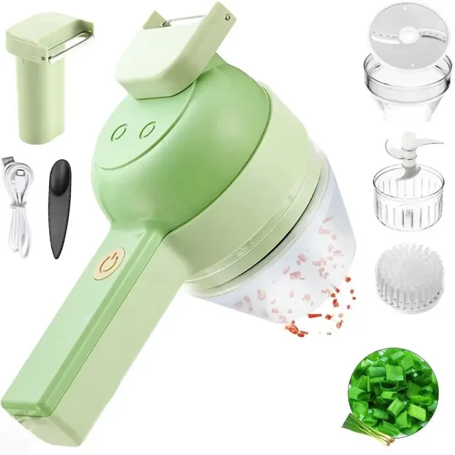 Ручний подрібнювач для овочів 4в1 Food Chopper / Електрична кухонна овочерізка / Міні блендер-слайсер