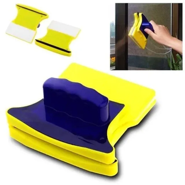 Магнітна щітка для миття вікон із двох сторін Magnetic Double side Cleaner 40мм зі страхувальним шнуром жовто-синя