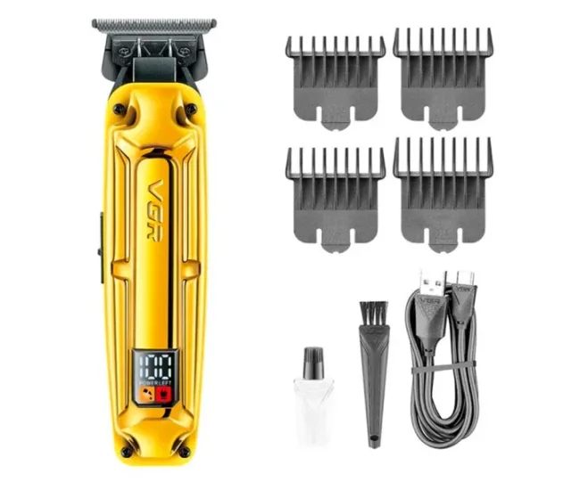 Акумуляторна машинка для стрижки VGR V-904 GOLD, 4 насадки, 2000 mAh, LED дисплей